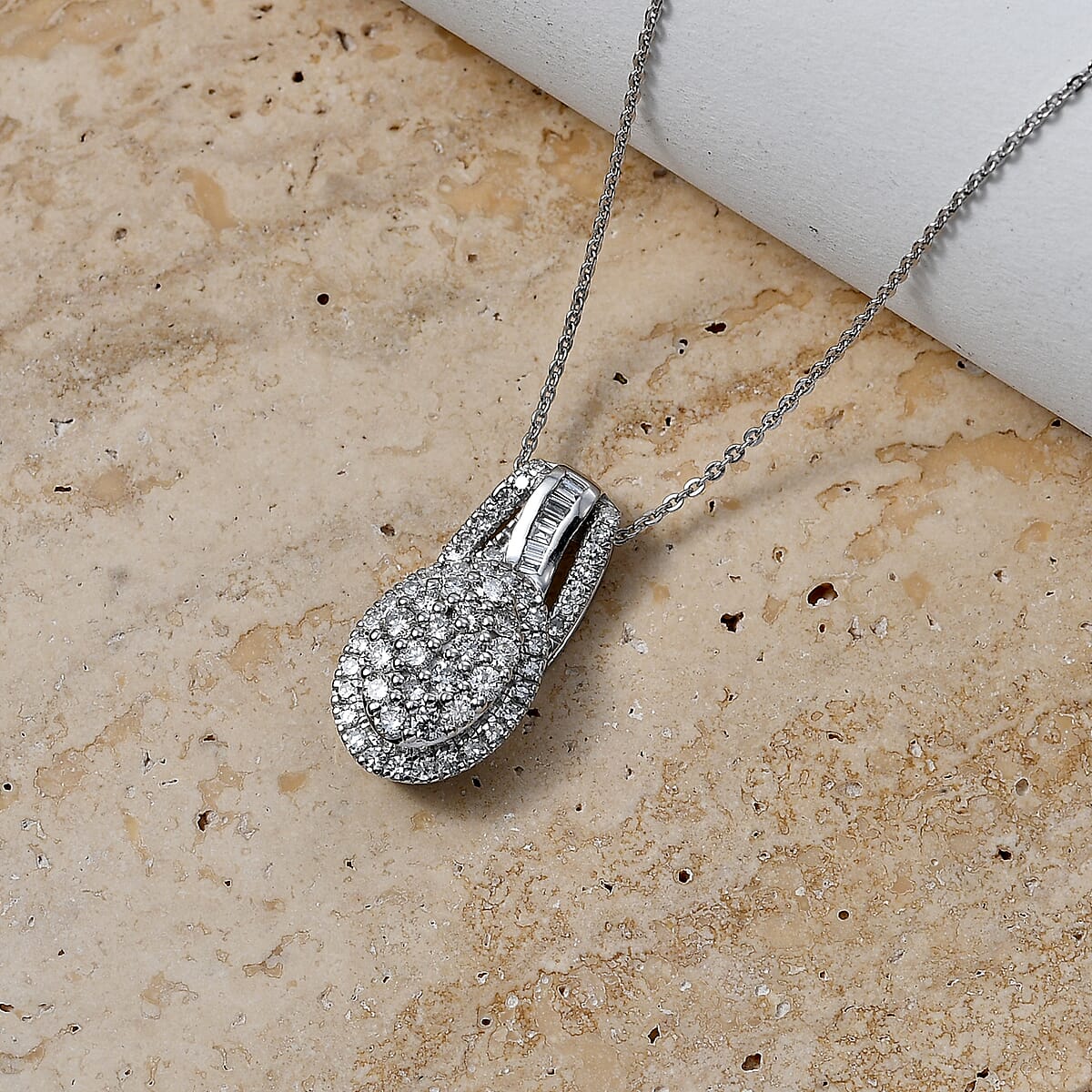 Luxuriant Lab Grown Diamond G-H SI 1.00 ctw Regal Wave Pendant Necklace in Rhodium Over Sterling Silver 20 Inches  image number 1