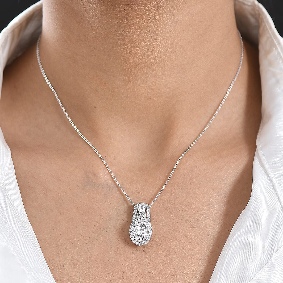 Luxuriant Lab Grown Diamond G-H SI 1.00 ctw Regal Wave Pendant Necklace in Rhodium Over Sterling Silver 20 Inches  image number 2