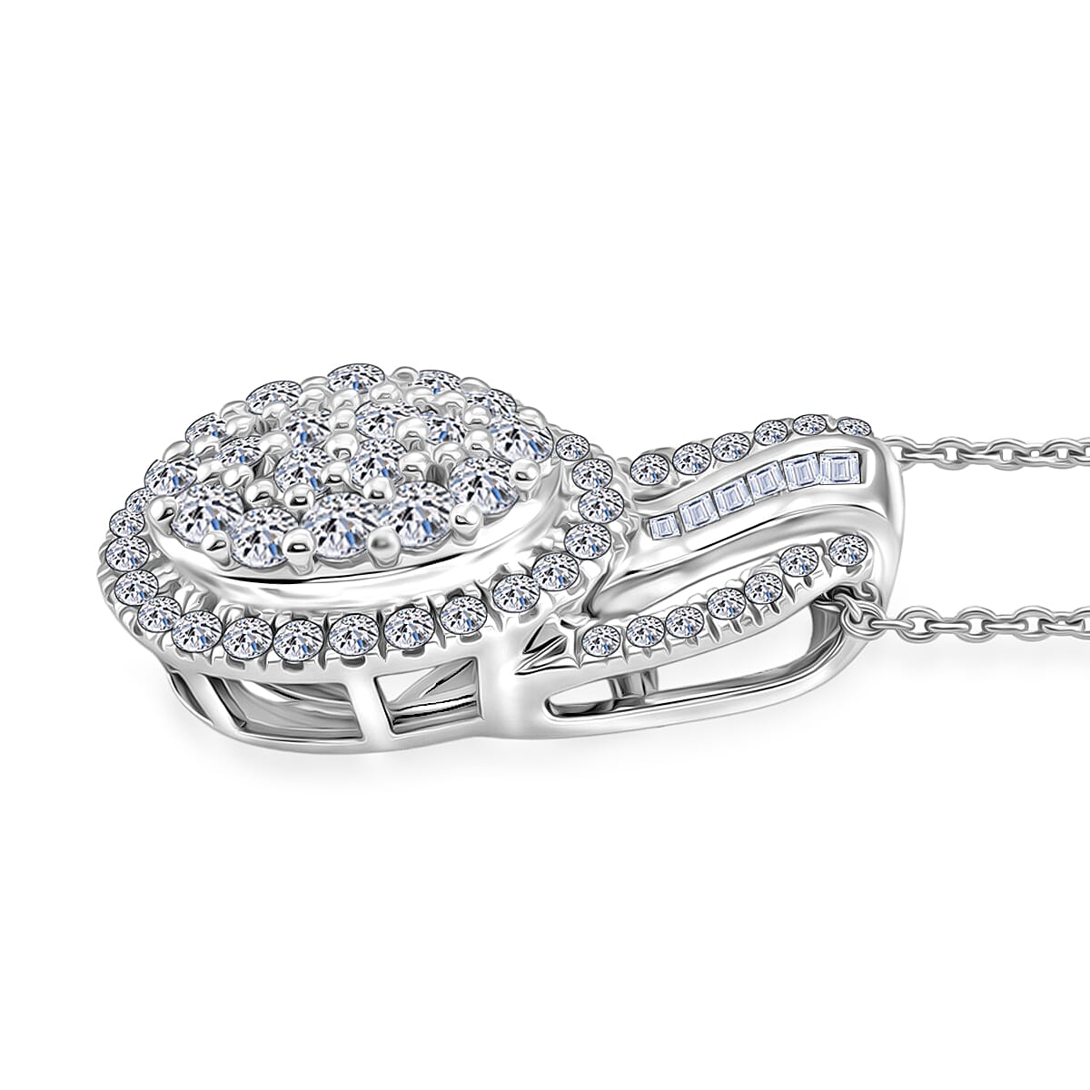Luxuriant Lab Grown Diamond G-H SI 1.00 ctw Regal Wave Pendant Necklace in Rhodium Over Sterling Silver 20 Inches  image number 3