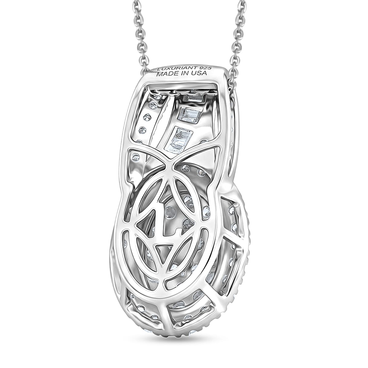Luxuriant Lab Grown Diamond G-H SI 1.00 ctw Regal Wave Pendant Necklace in Rhodium Over Sterling Silver 20 Inches  image number 4