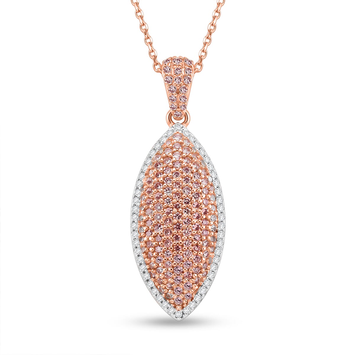 D'Joy Natural Pink and White Diamond 0.75 ctw Rose Silhouette Pendant Necklace in 18K Vermeil Rose Gold Over Sterling Silver 20 Inches
