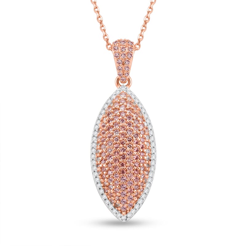 D'Joy Natural Pink and White Diamond 0.75 ctw Rose Silhouette Pendant Necklace in 18K Vermeil Rose Gold Over Sterling Silver 20 Inches