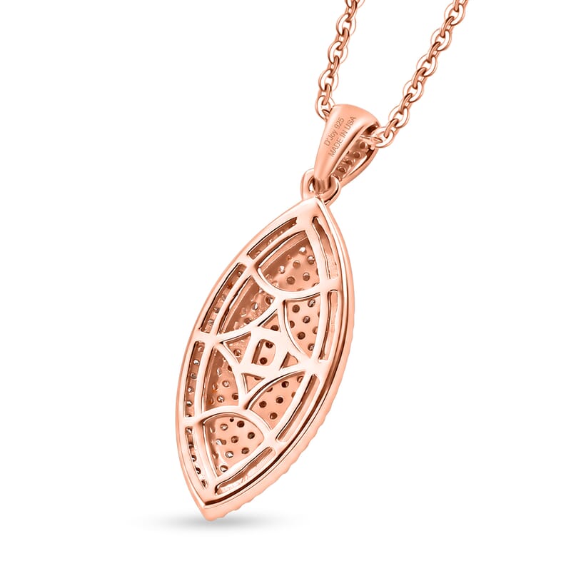 D'Joy Natural Pink and White Diamond 0.75 ctw Rose Silhouette Pendant Necklace in 18K Vermeil Rose Gold Over Sterling Silver 20 Inches