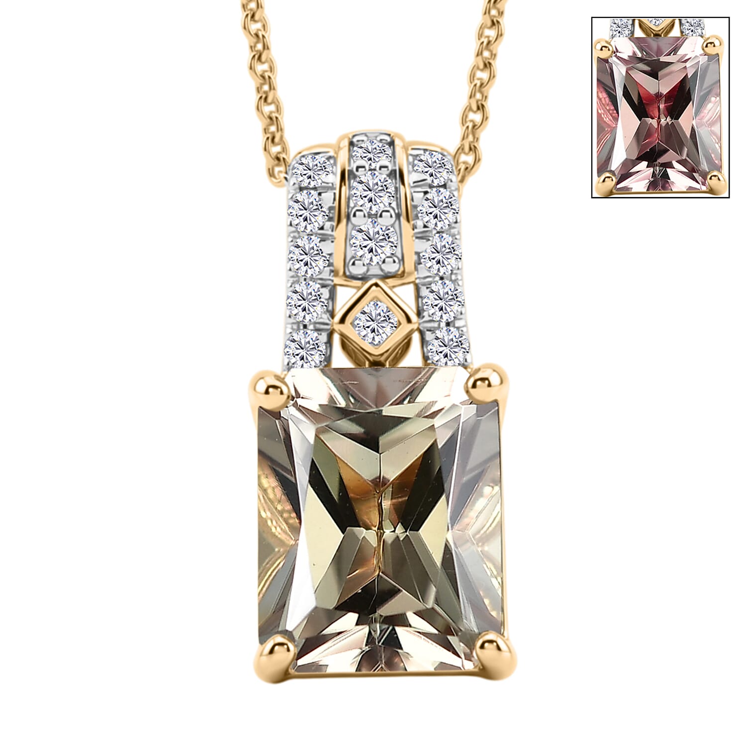 Certified & Appraised Luxoro AAA Turkizite and Diamond I2 4.04 ctw Pendant Necklace in 10K Yellow Gold (20 Inches)