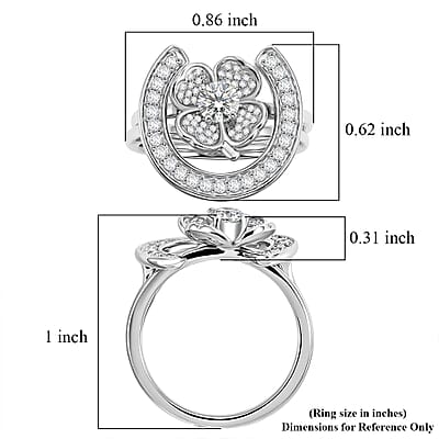 D'Joy White Topaz 1.10 ctw Set of 2 Lucky Horseshoe Blossom Ring in Rhodium Over Sterling Silver (Size 5.0)