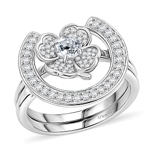 D'Joy White Topaz 1.10 ctw Set of 2 Ring in Rhodium Over Sterling Silver (Size 7.0)