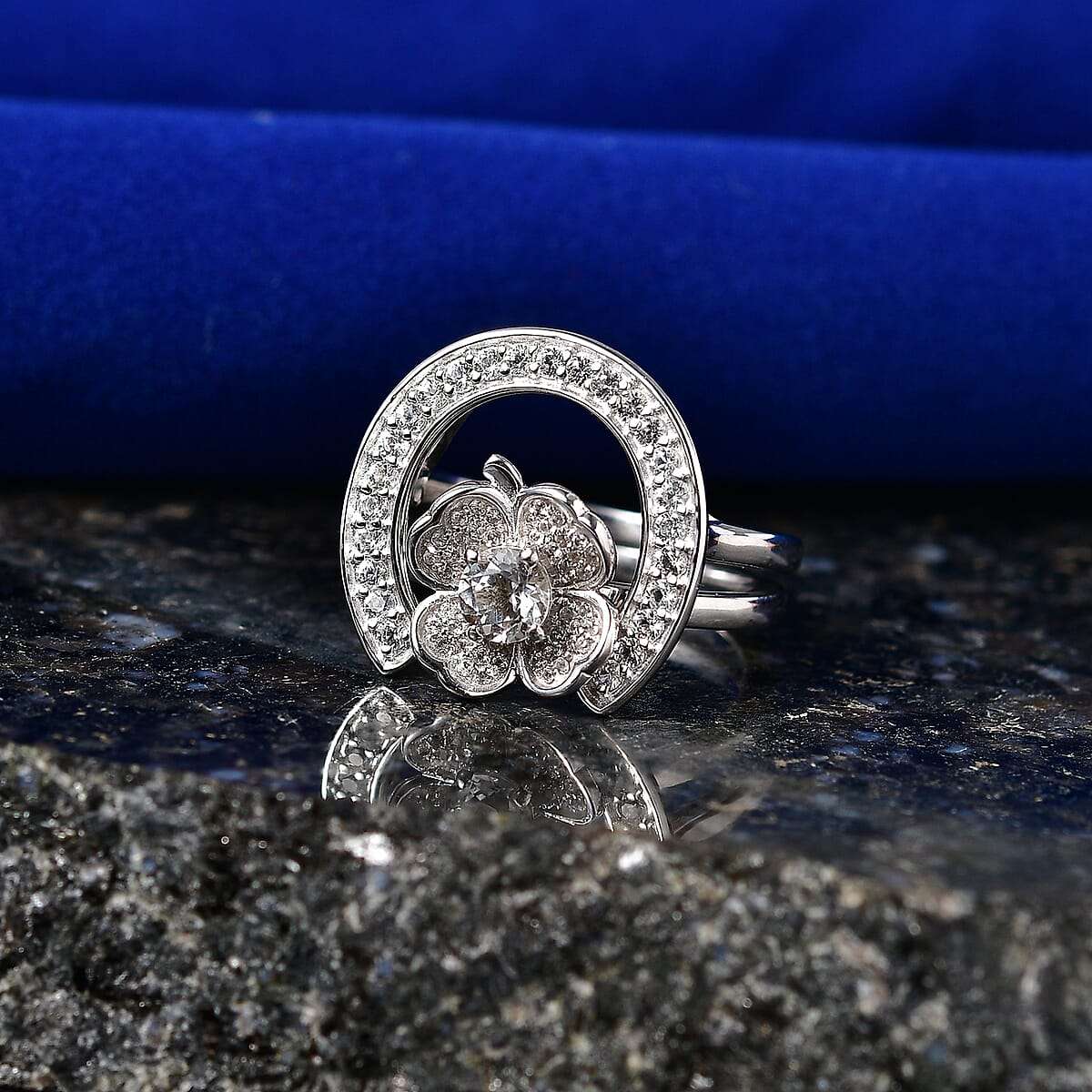 D'Joy White Topaz 1.10 ctw Set of 2 Ring in Rhodium Over Sterling Silver (Size 7.0) image number 1