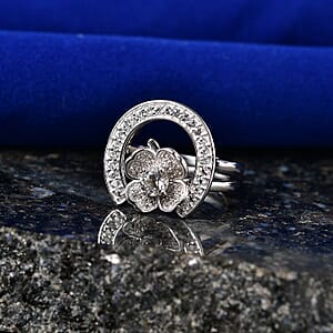 D'Joy White Topaz 1.10 ctw Set of 2 Ring in Rhodium Over Sterling Silver (Size 7.0)