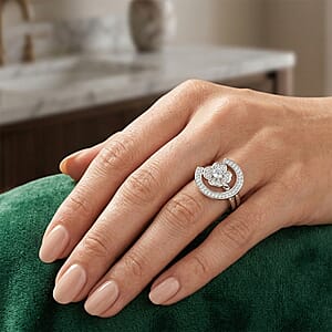 D'Joy White Topaz 1.10 ctw Set of 2 Ring in Rhodium Over Sterling Silver (Size 7.0)