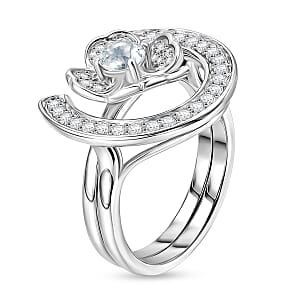 D'Joy White Topaz 1.10 ctw Set of 2 Ring in Rhodium Over Sterling Silver (Size 7.0)