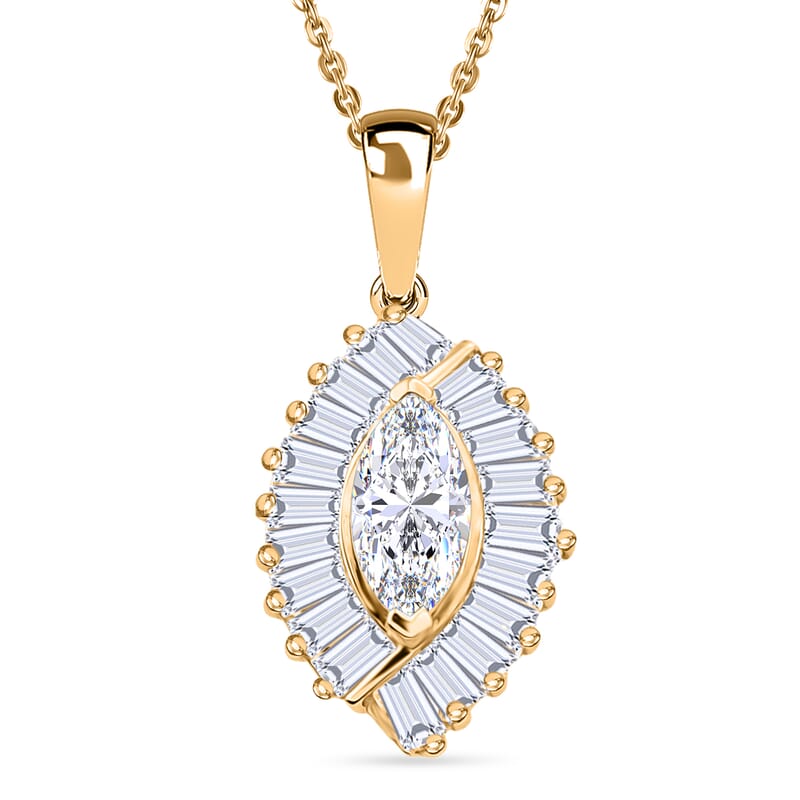 D'Joy White Topaz 1.65 ctw Radiant Marquise Halo Pendant Necklace in 18K Vermeil Yellow Gold Over Sterling Silver 20 Inches