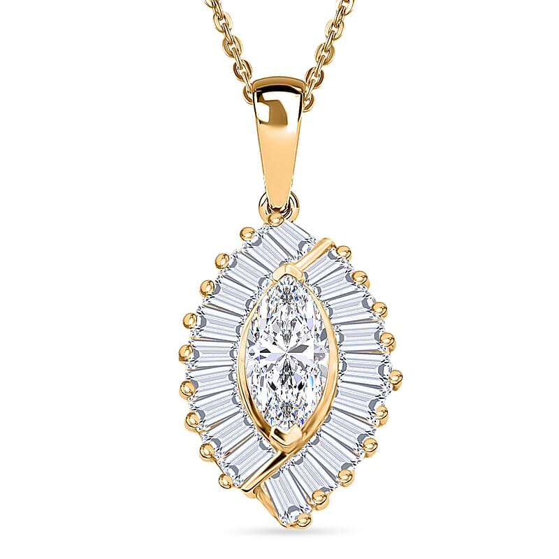 D'Joy White Topaz 1.65 ctw Radiant Marquise Halo Pendant Necklace in 18K Vermeil Yellow Gold Over Sterling Silver 20 Inches