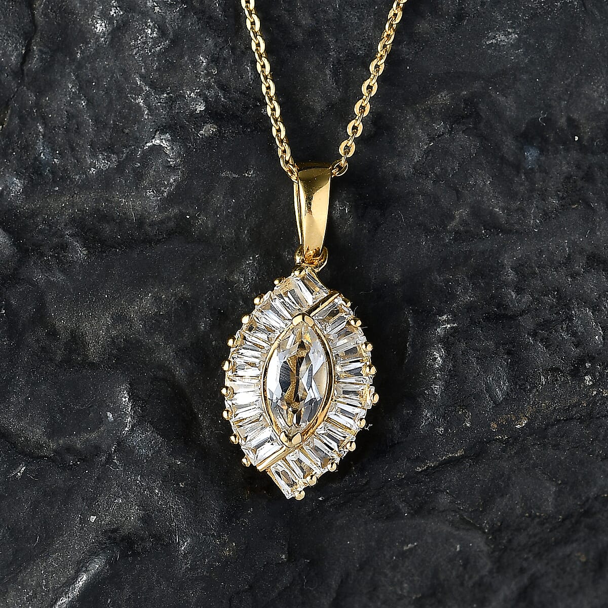 D'Joy White Topaz 1.65 ctw Pendant Necklace in 18K Vermeil Yellow Gold Over Sterling Silver 20 Inches  image number 1