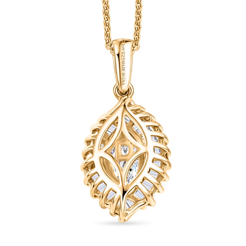 D'Joy White Topaz 1.65 ctw Radiant Marquise Halo Pendant Necklace in 18K Vermeil Yellow Gold Over Sterling Silver 20 Inches