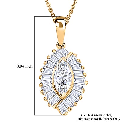 D'Joy White Topaz 1.65 ctw Radiant Marquise Halo Pendant Necklace in 18K Vermeil Yellow Gold Over Sterling Silver 20 Inches