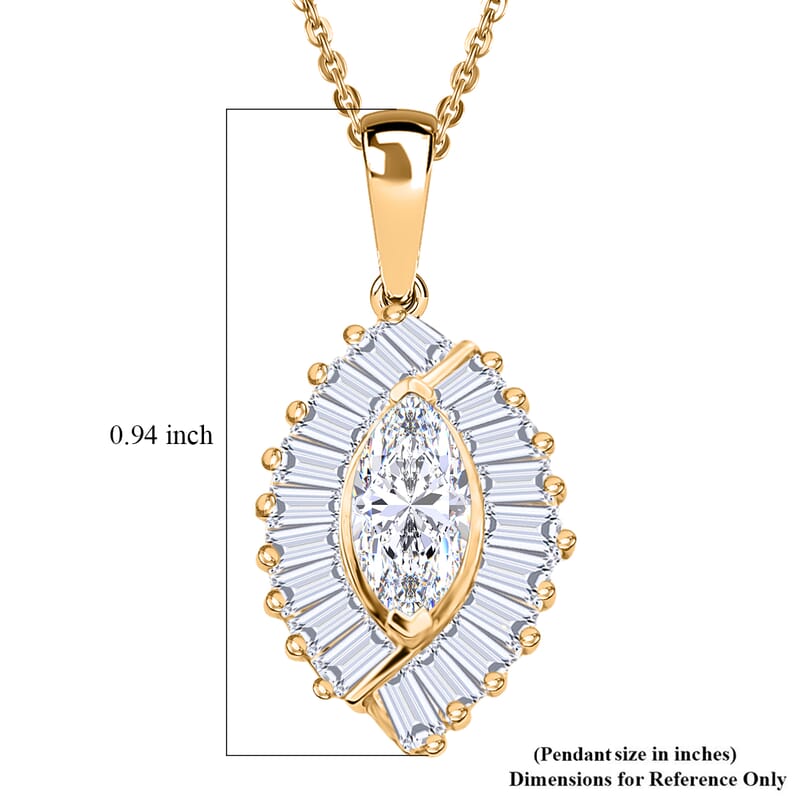 D'Joy White Topaz 1.65 ctw Radiant Marquise Halo Pendant Necklace in 18K Vermeil Yellow Gold Over Sterling Silver 20 Inches