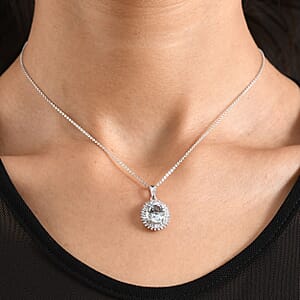 D'Joy Premium Mangoro Santo Aquamarine and Diamond 2.60 ctw Pendant Necklace in Rhodium Over Sterling Silver (20 Inches)