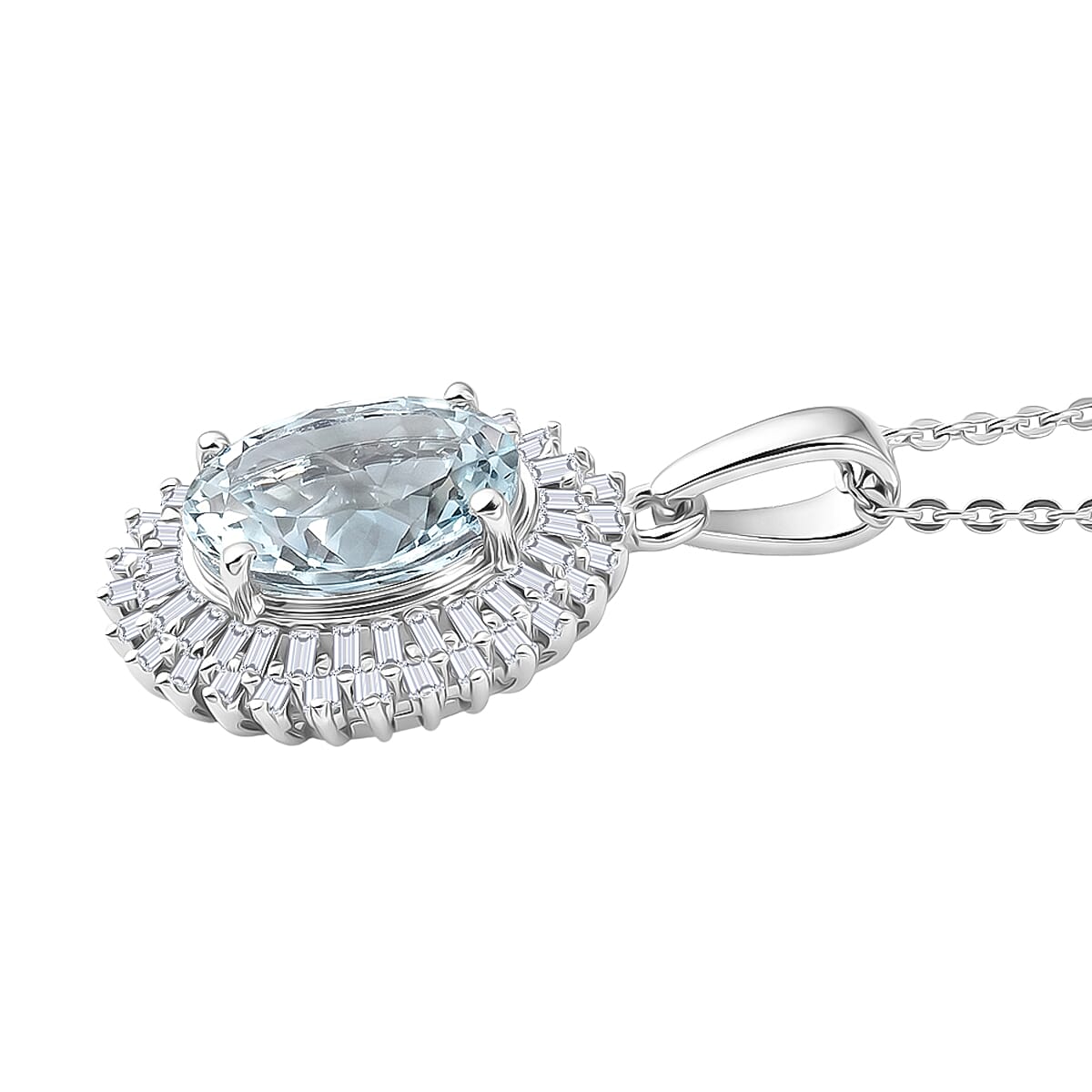D'Joy Premium Mangoro Santo Aquamarine and Diamond 2.60 ctw Daisy Flower Pendant Necklace in Rhodium Over Sterling Silver (20 Inches) image number 3