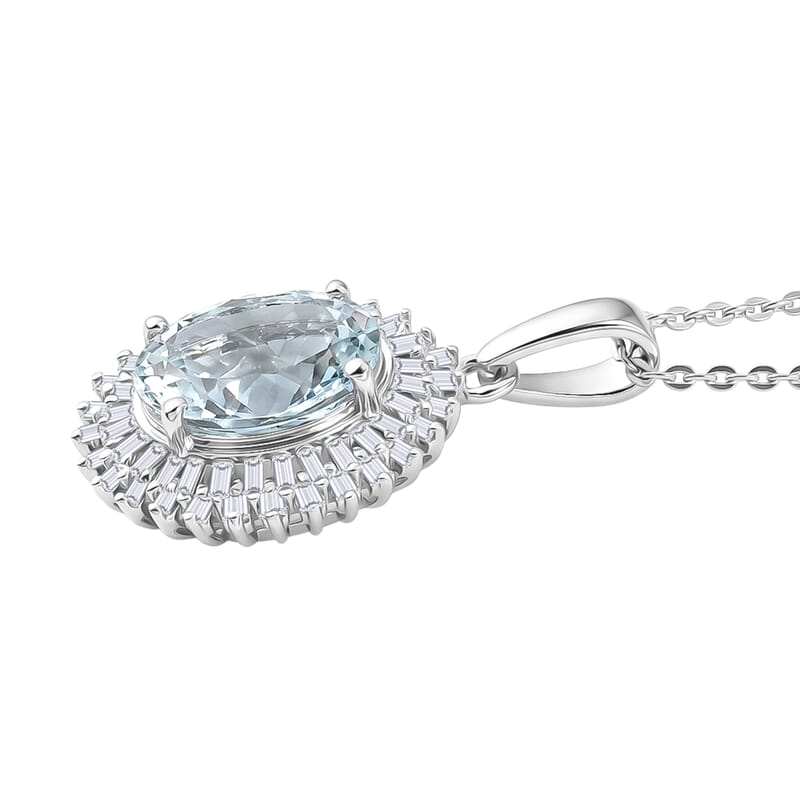 Doorbuster D'Joy Premium Mangoro Santo Aquamarine and Diamond 2.60 ctw Daisy Flower Pendant Necklace in Rhodium Over Sterling Silver (20 Inches)