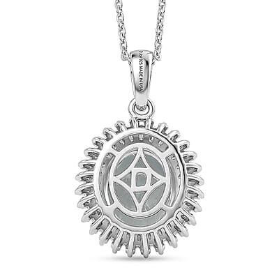 D'Joy Premium Mangoro Santo Aquamarine and Diamond 2.60 ctw Daisy Flower Pendant Necklace in Rhodium Over Sterling Silver (20 Inches)