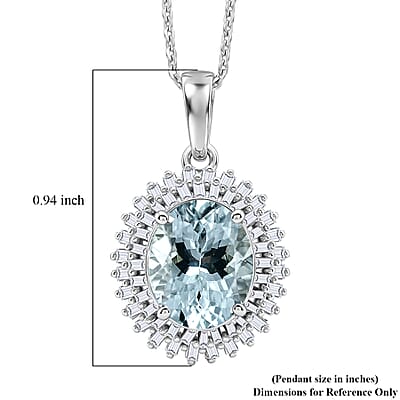 D'Joy Premium Mangoro Santo Aquamarine and Diamond 2.60 ctw Daisy Flower Pendant Necklace in Rhodium Over Sterling Silver (20 Inches)