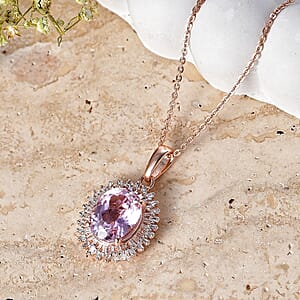 D'Joy Premium Martha Rocha Kunzite, Diamond 3.65 ctw Daisy Flower Pendant Necklace in 18K Vermeil Rose Gold Over Sterling Silver (20 Inches)