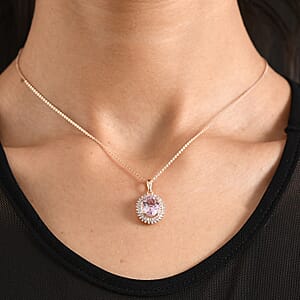 D'Joy Premium Martha Rocha Kunzite, Diamond 3.65 ctw Daisy Flower Pendant Necklace in 18K Vermeil Rose Gold Over Sterling Silver (20 Inches)