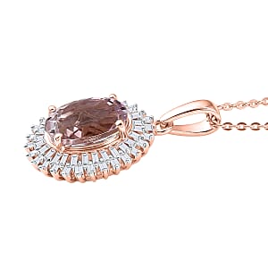 D'Joy Premium Martha Rocha Kunzite, Diamond 3.65 ctw Daisy Flower Pendant Necklace in 18K Vermeil Rose Gold Over Sterling Silver (20 Inches)