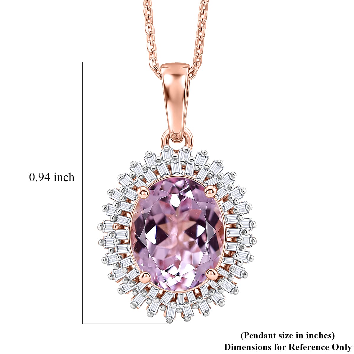D'Joy Premium Martha Rocha Kunzite, Diamond 3.65 ctw Daisy Flower Pendant Necklace in 18K Vermeil Rose Gold Over Sterling Silver (20 Inches) image number 6