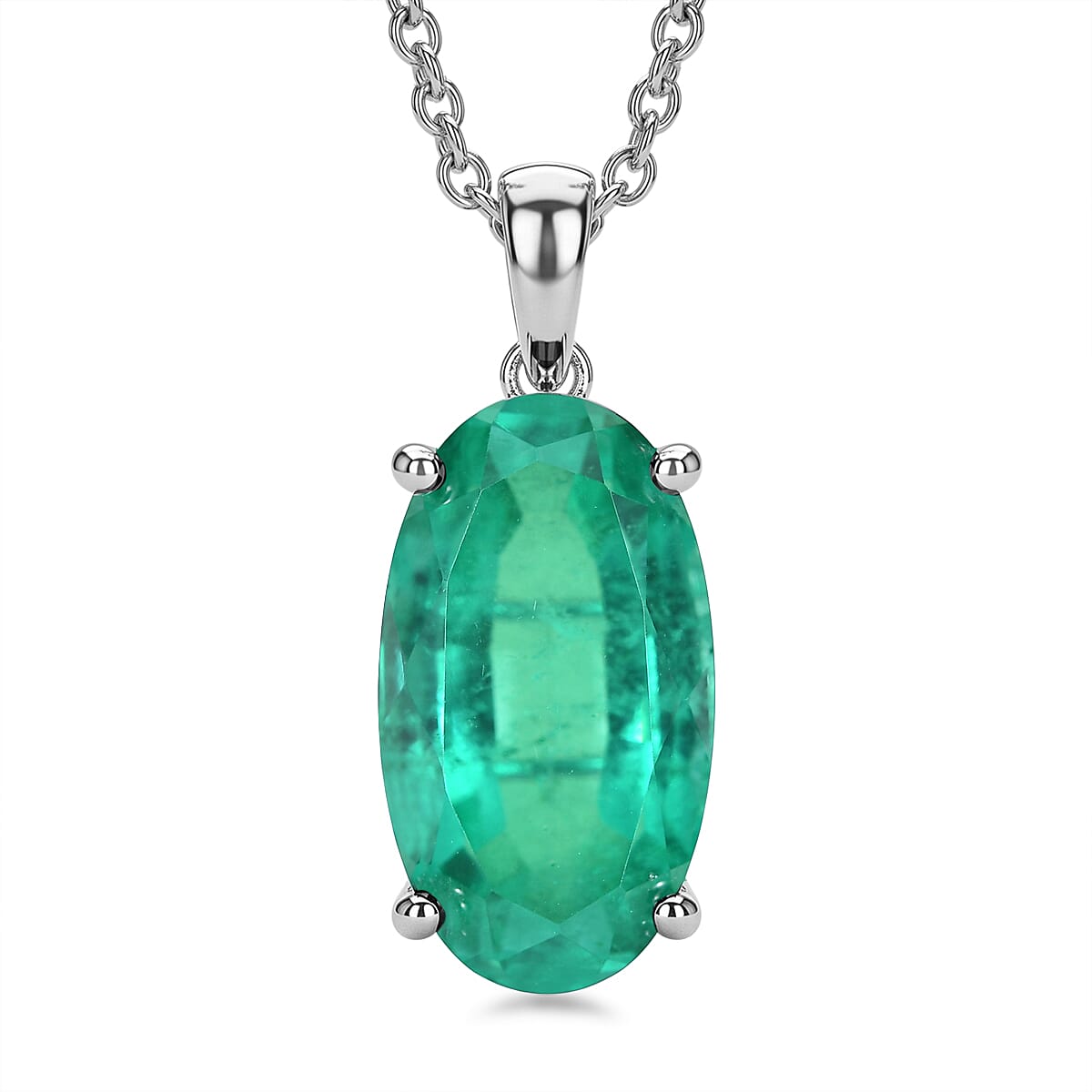 D'Joy Emeraldine Quartz (Triplet) 9.80 ctw Pendant in Platinum Over Sterling Silver with Stainless Steel Necklace (20 Inches)