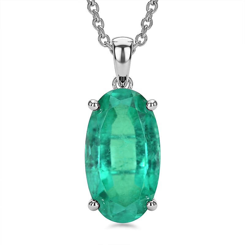 D'Joy Emeraldine Quartz (Triplet) 9.80 ctw Pendant in Platinum Over Sterling Silver with Stainless Steel Necklace (20 Inches)