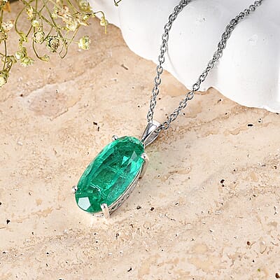 D'Joy Emeraldine Quartz (Triplet) 9.80 ctw Pendant in Platinum Over Sterling Silver with Stainless Steel Necklace (20 Inches)