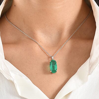 D'Joy Emeraldine Quartz (Triplet) 9.80 ctw Pendant in Platinum Over Sterling Silver with Stainless Steel Necklace (20 Inches)