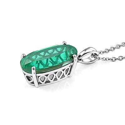 D'Joy Emeraldine Quartz (Triplet) 9.80 ctw Pendant in Platinum Over Sterling Silver with Stainless Steel Necklace (20 Inches)