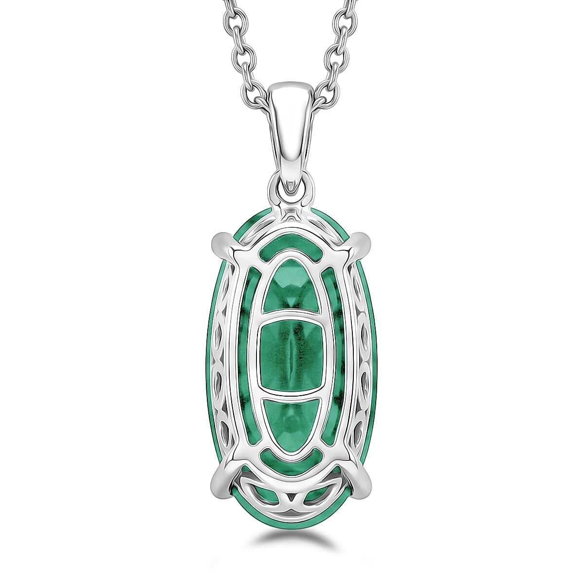 D'Joy Emeraldine Quartz (Triplet) 9.80 ctw Pendant in Platinum Over Sterling Silver with Stainless Steel Necklace (20 Inches)