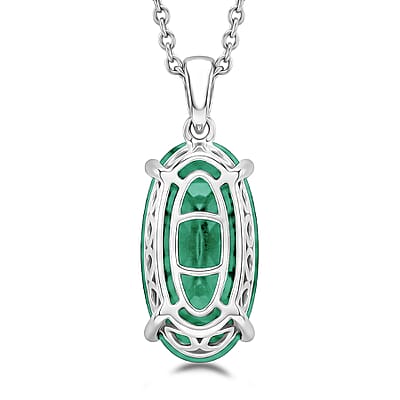 D'Joy Emeraldine Quartz (Triplet) 9.80 ctw Pendant in Platinum Over Sterling Silver with Stainless Steel Necklace (20 Inches)