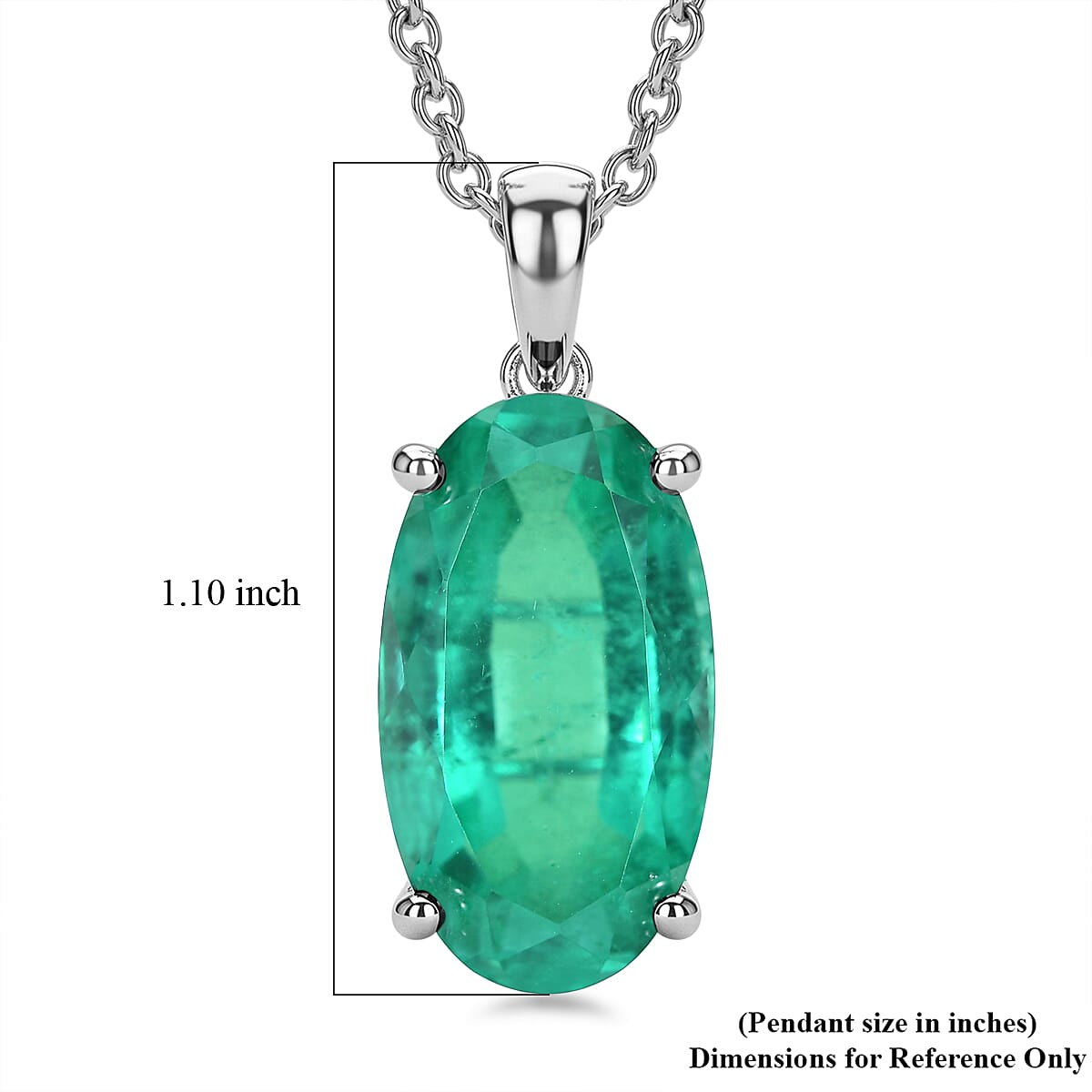 D'Joy Emeraldine Quartz (Triplet) 9.80 ctw Pendant in Platinum Over Sterling Silver with Stainless Steel Necklace (20 Inches)