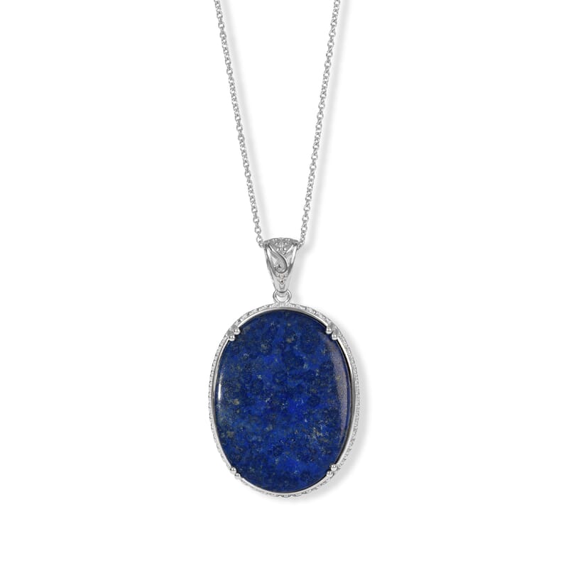 EverTrue Lapis Lazuli 80.00 ctw Pendant in Platinum Bond with Stainless Steel Necklace 20 Inches
