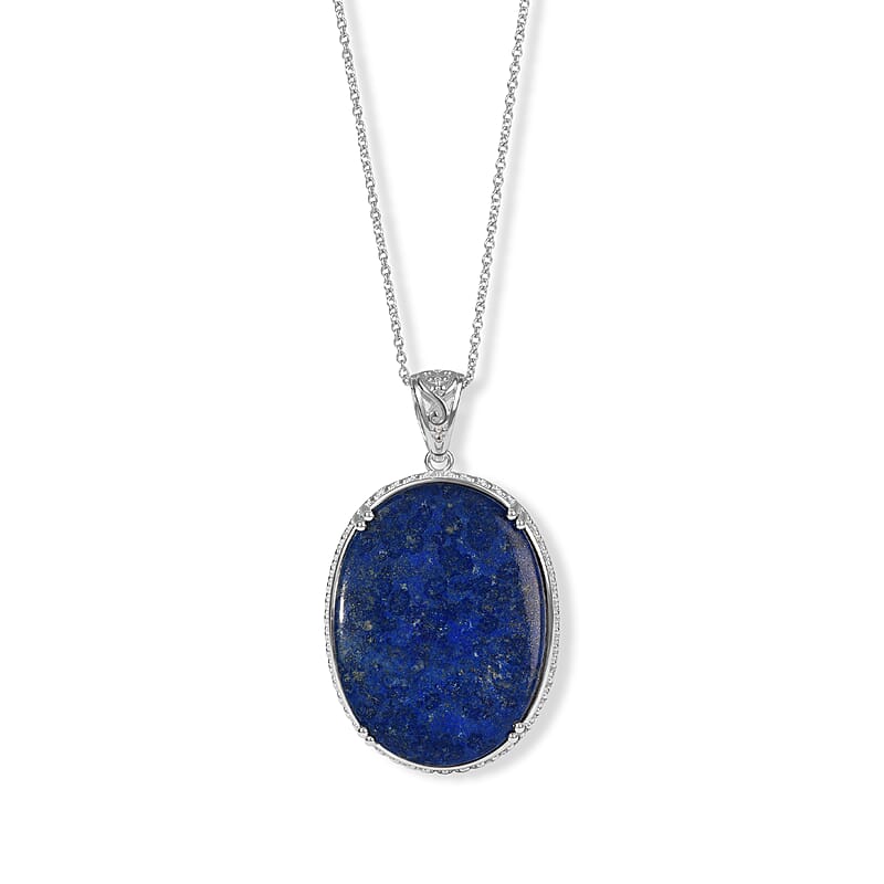 EverTrue Lapis Lazuli 80.00 ctw Pendant in Platinum Bond with Stainless Steel Necklace 20 Inches