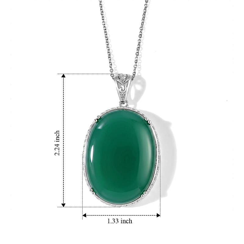 EverTrue Verde Onyx 58.85 ctw Pendant in Platinum Bond with Stainless Steel Necklace 20 Inches