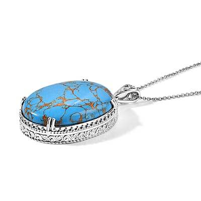 EverTrue Mojave Blue Turquoise 55.10 ctw Pendant in Platinum Bond with Stainless Steel Necklace 20 Inches