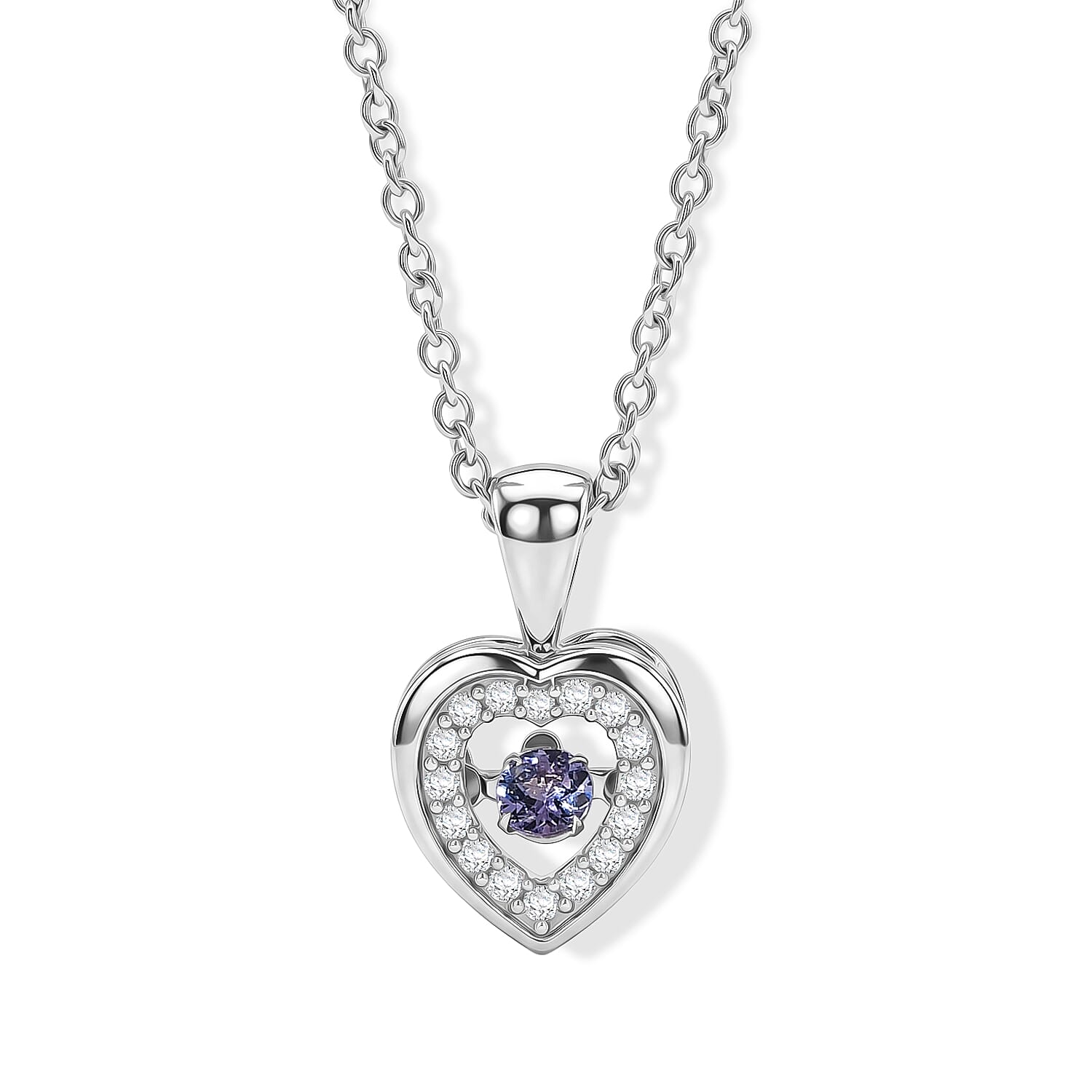 D'Joy Tanzanite and Moissanite 0.50 ctw Pendant in Platinum Over Sterling Silver with Stainless Steel Necklace 20 Inches