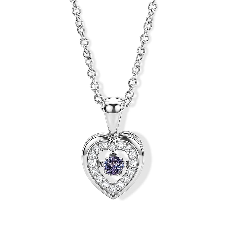 D'Joy Tanzanite and Moissanite 0.50 ctw Pendant in Platinum Over Sterling Silver with Stainless Steel Necklace 20 Inches