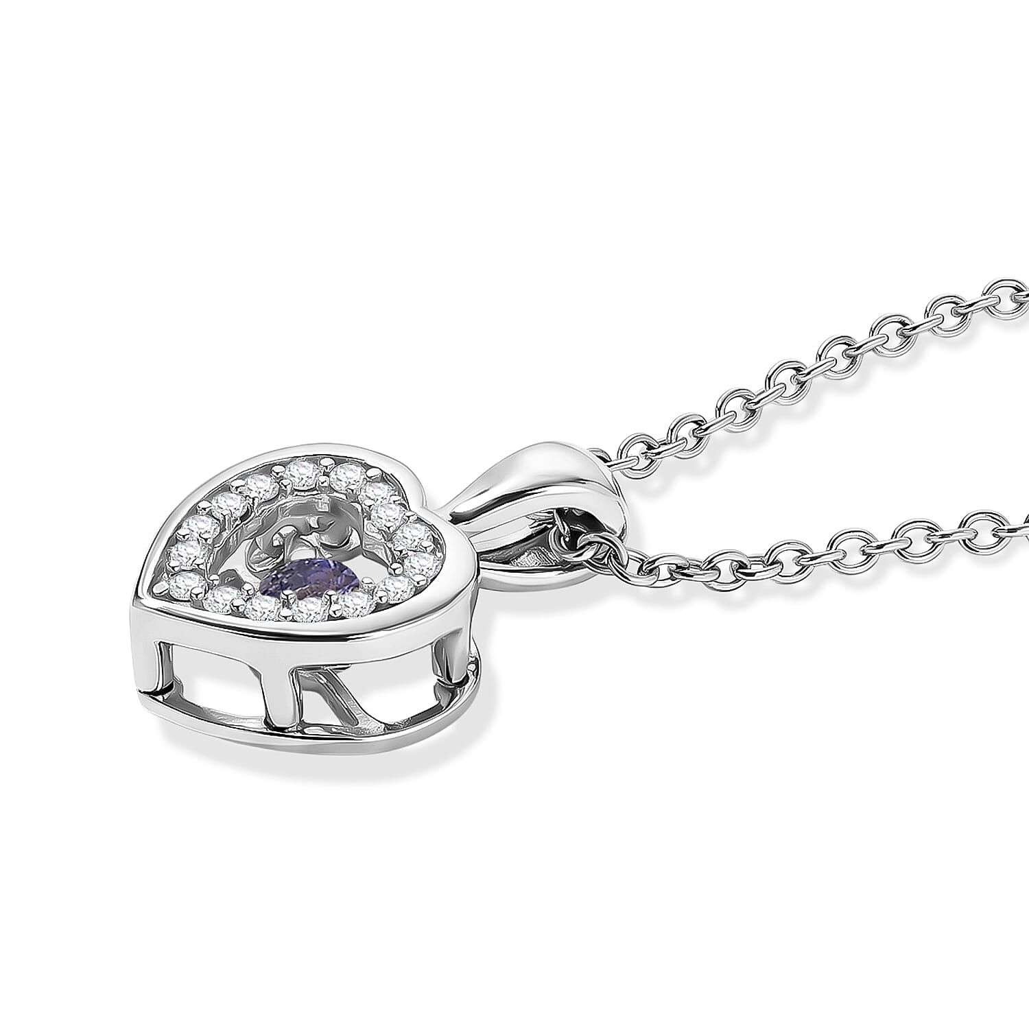 D'Joy Tanzanite and Moissanite 0.50 ctw Pendant in Platinum Over Sterling Silver with Stainless Steel Necklace 20 Inches