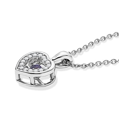 D'Joy Tanzanite and Moissanite 0.50 ctw Pendant in Platinum Over Sterling Silver with Stainless Steel Necklace 20 Inches