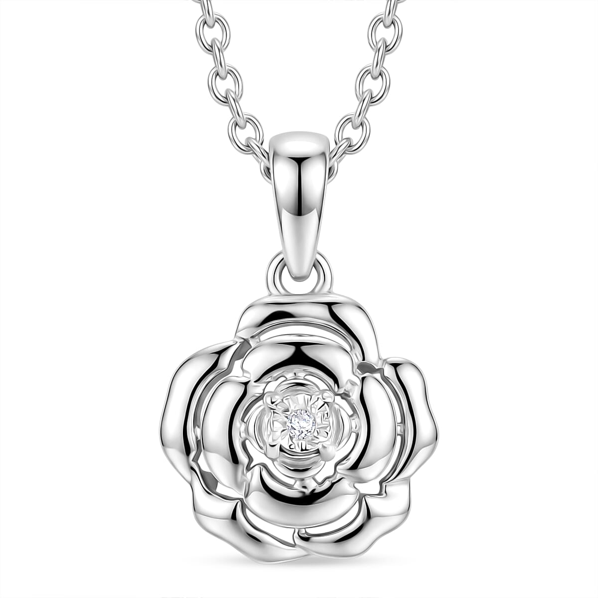 D'Joy Diamond Accent Pendant in Platinum Over Sterling Silver with Stainless Steel Necklace 20 Inches