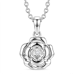 D'Joy Diamond Accent Pendant in Platinum Over Sterling Silver with Stainless Steel Necklace 20 Inches