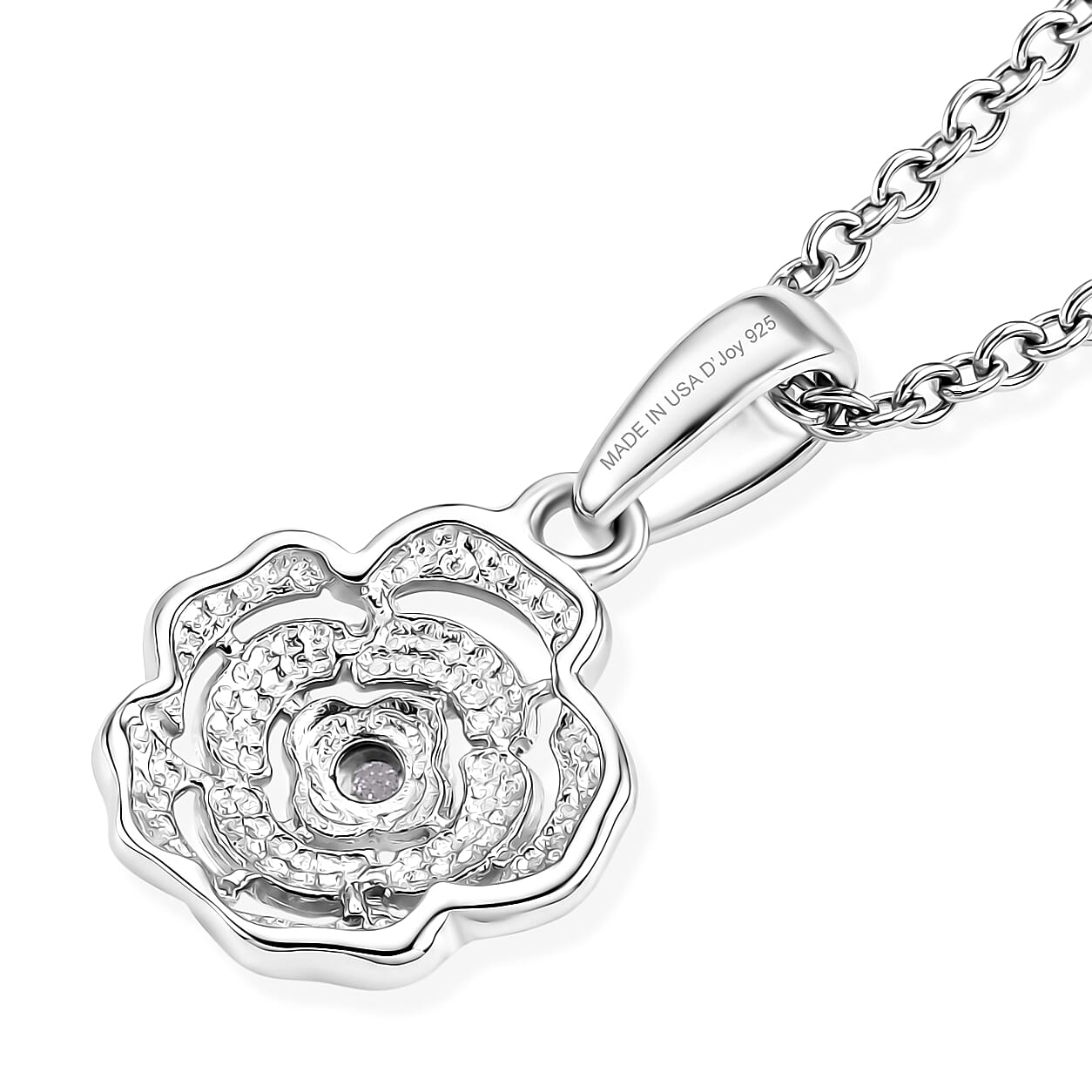 D'Joy Diamond Accent Pendant in Platinum Over Sterling Silver with Stainless Steel Necklace 20 Inches