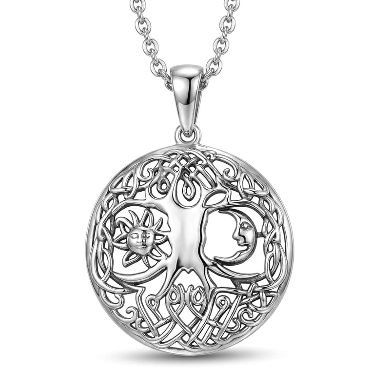 D'Joy Tree of Life Pendant in Sterling Silver with Stainless Steel 4.45 Grams 20 Inches