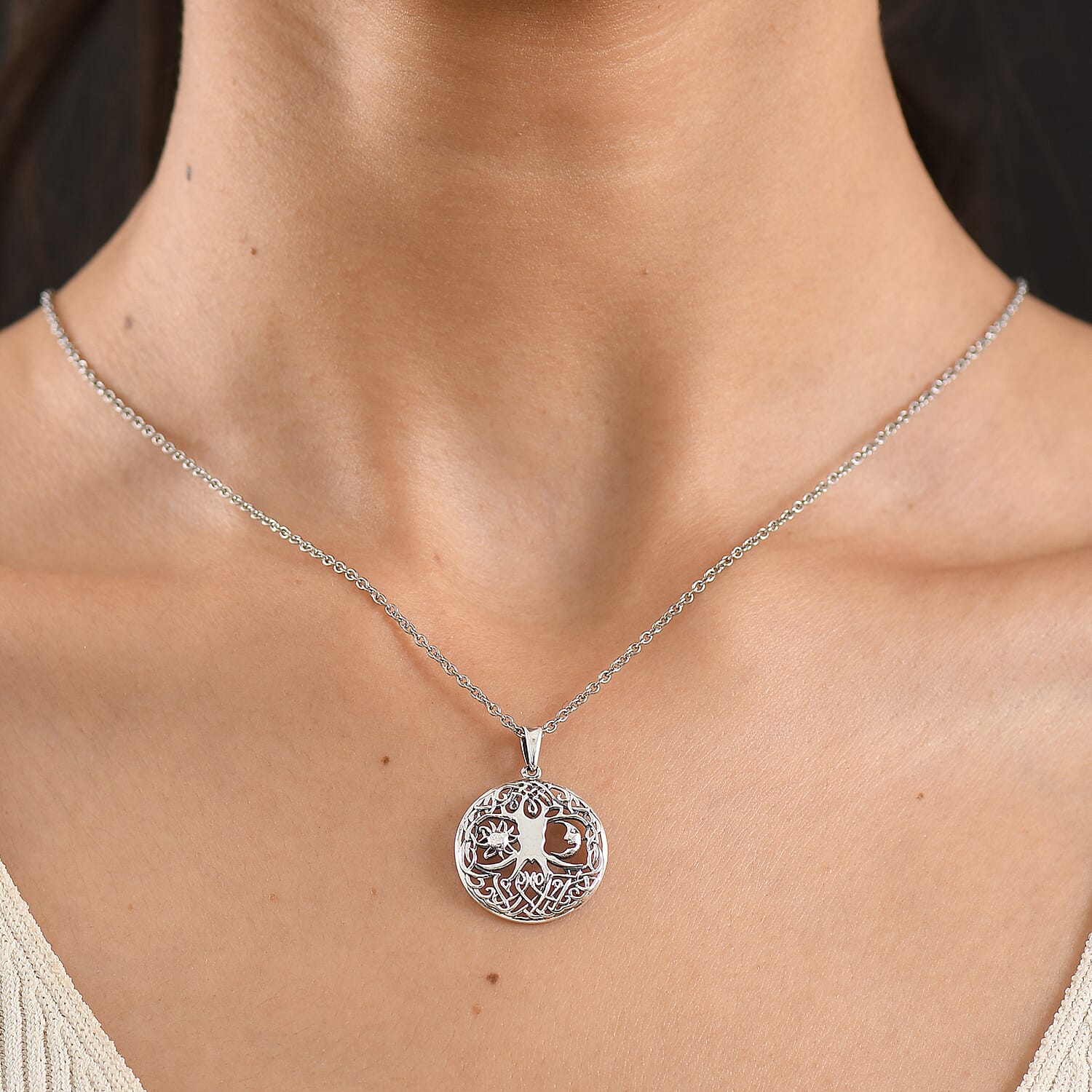 D'Joy Tree of Life Pendant in Sterling Silver with Stainless Steel 4.45 Grams 20 Inches